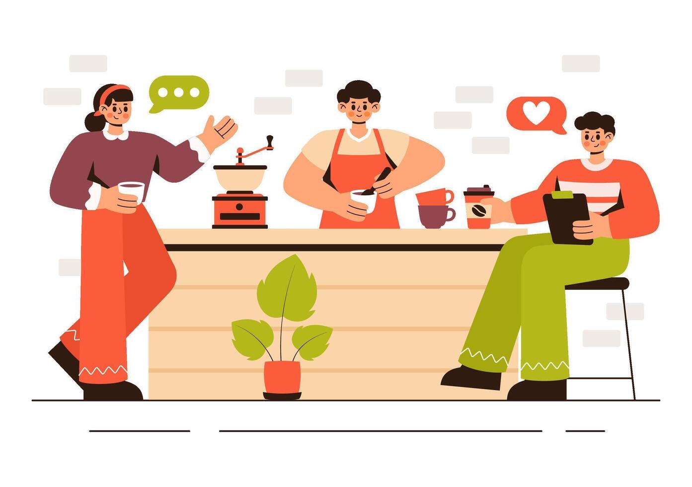 Coffee Tasting Experience Illustration in a Cafe with People Enjoying Specialty Brews vector