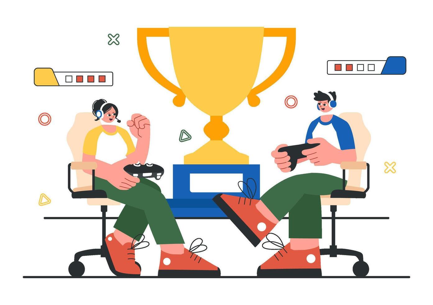 E-Sports Championship Illustration of Gamers Competing in a Digital Arena vector