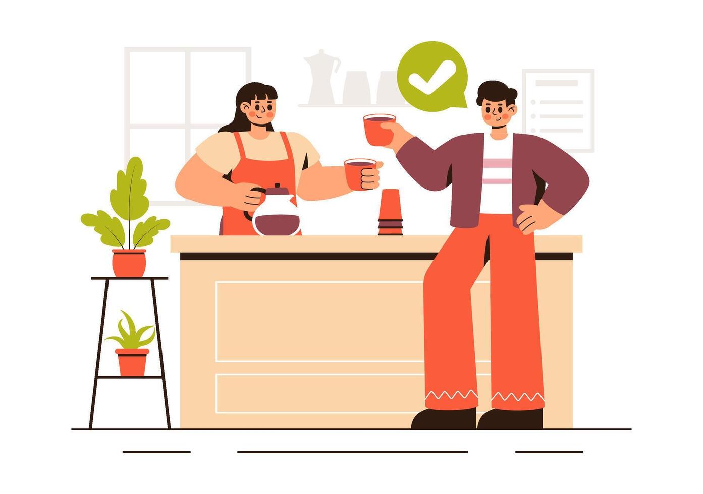 Flat Style Coffee Tasting Illustration with Customers Enjoying Freshly Brewed Coffee vector
