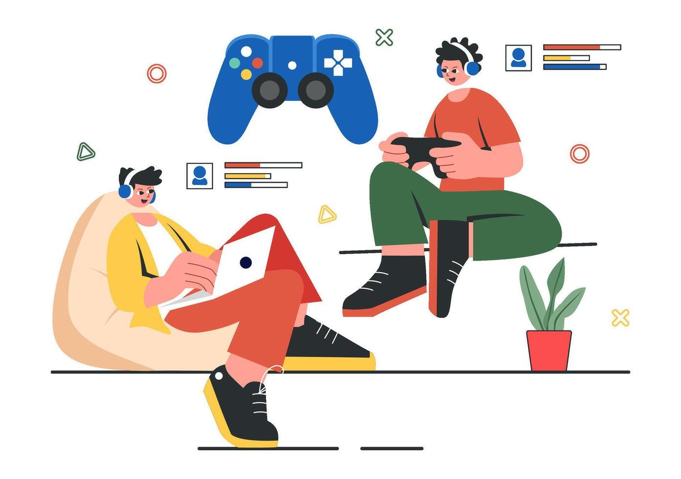 Cyber Sports Championship Illustration Featuring Gamers in a Gaming Arena vector