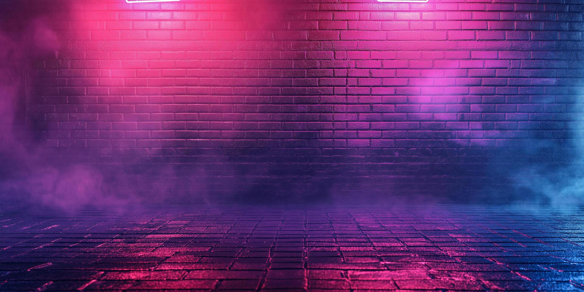 a neon sign in front of a brick wall photo