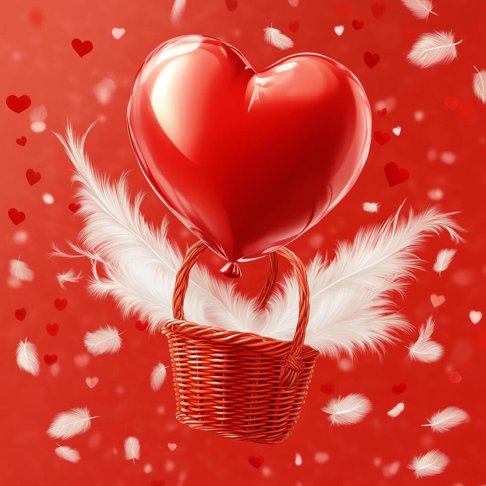 valentine's day heart balloon and feather photo