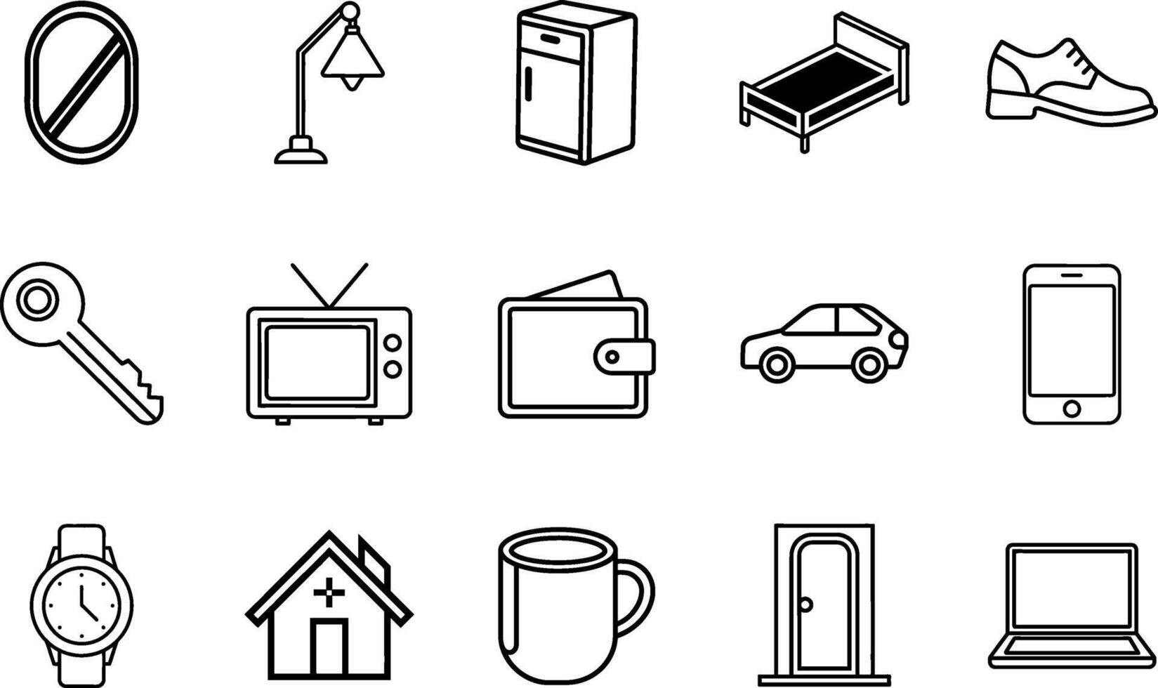 Home And Living Outline Icon Set vector