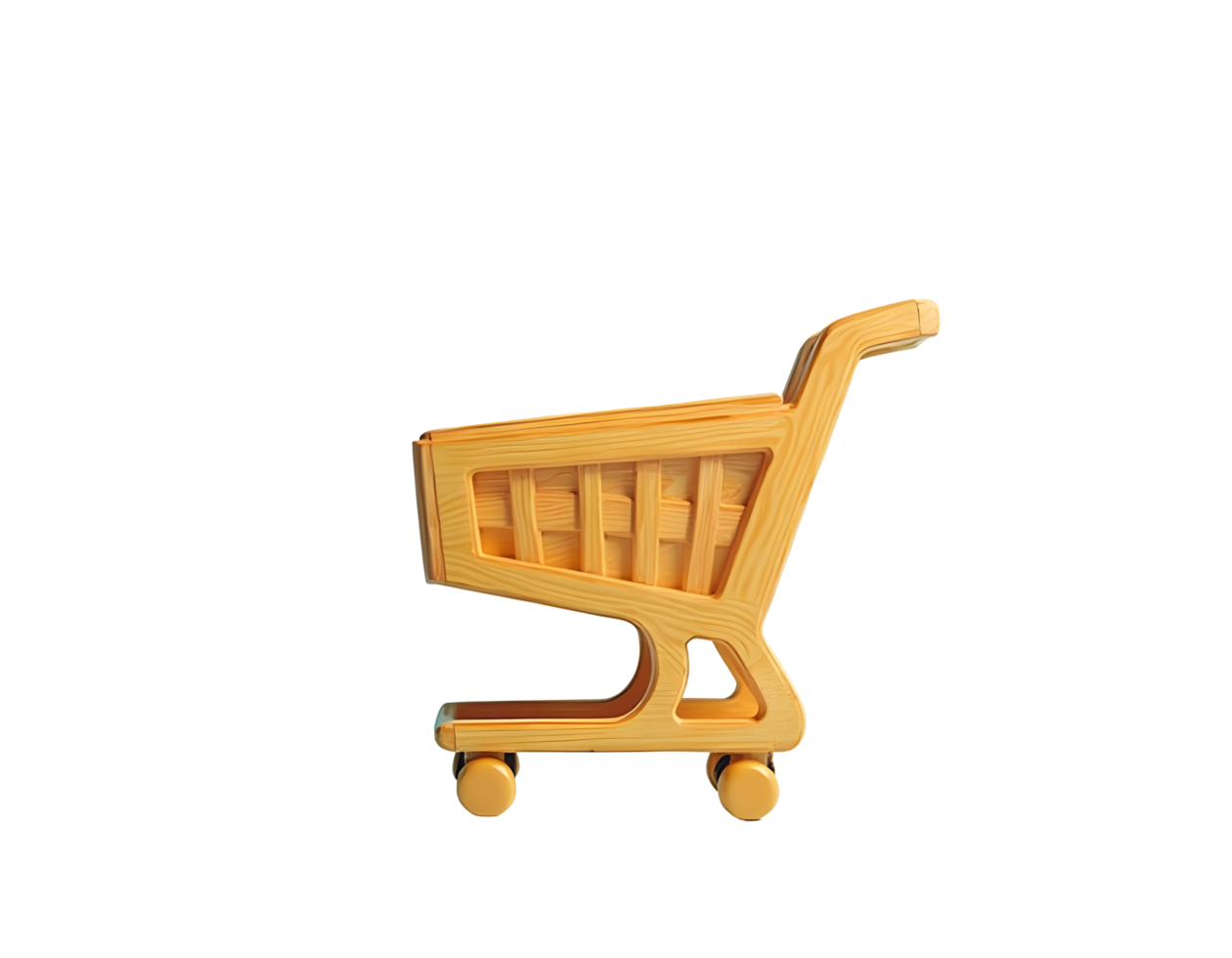 Wooden Shopping Cart Icon A 3D Render of a Cute, Golden-Brown Wooden Shopping Cart png