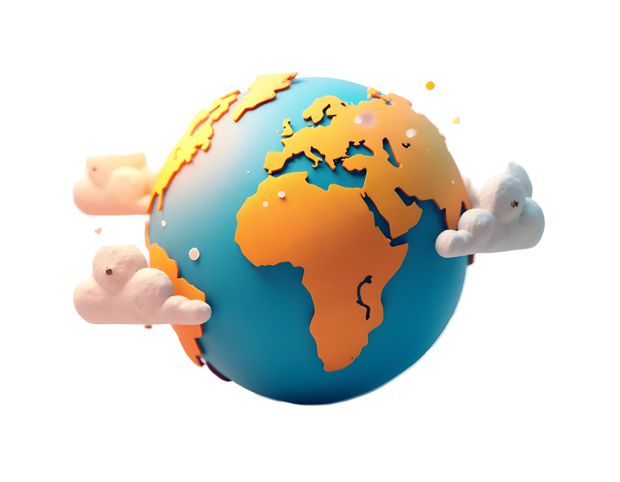 Cartoon Earth Globe Surrounded by Fluffy Clouds png