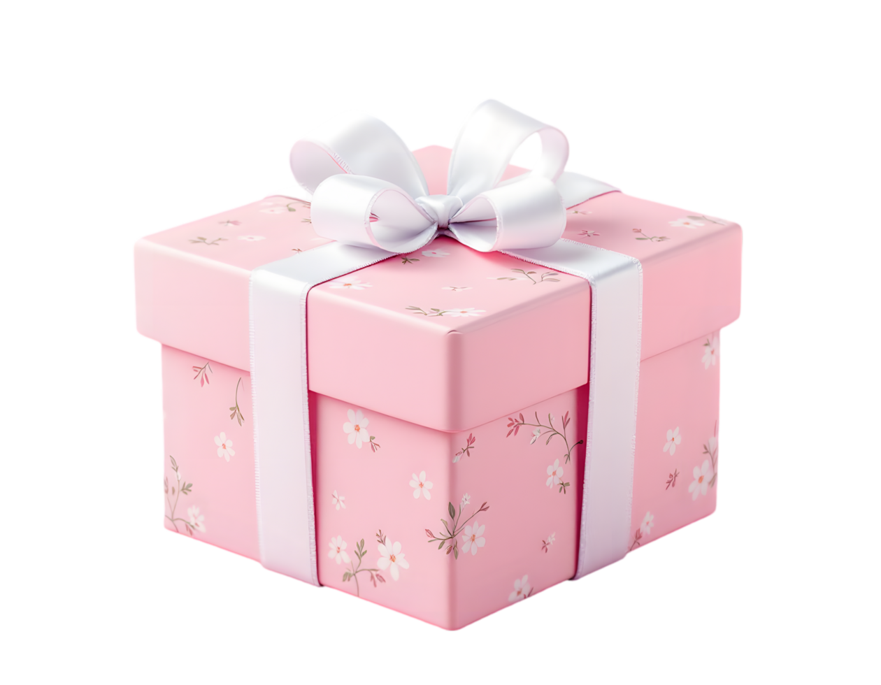 A Pink Gift Box with White Ribbon and Floral Design png