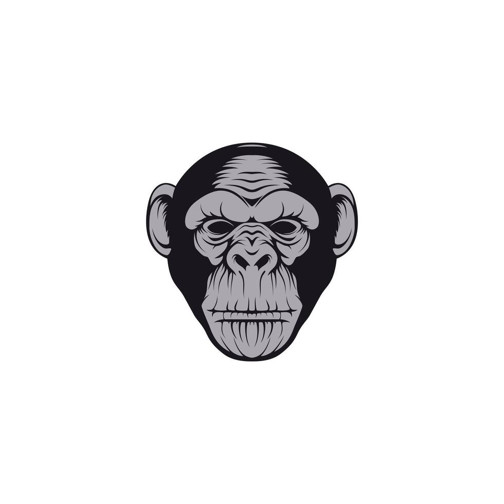 monochromatic illustration of a chimpanzee's face vector