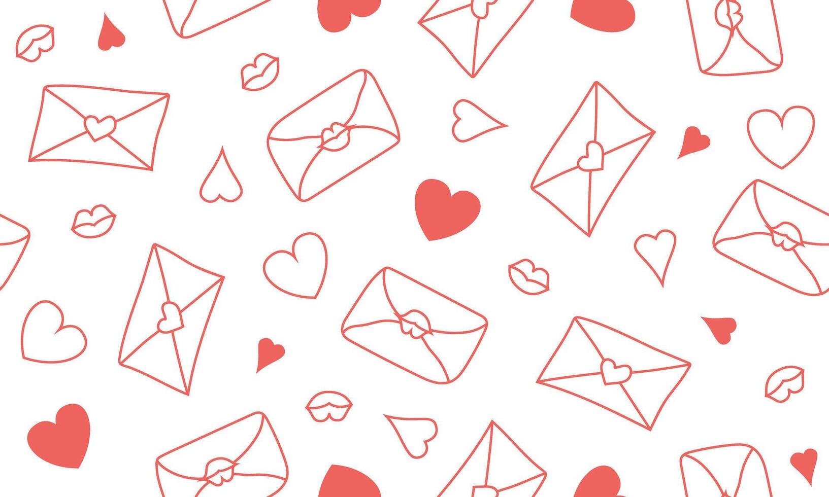 seamless pattern with love letters and hearts in doodle style. Image for wallpaper, packaging and banner for Valentine's Day or wedding. vector
