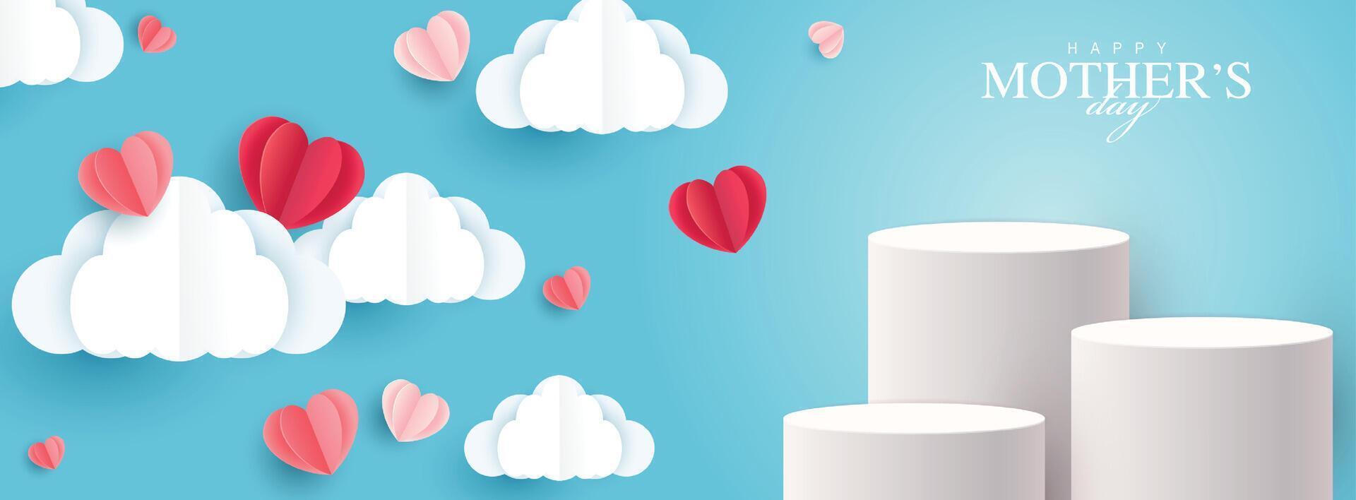 Mother's day for display podium, Valentine's Day with heart and flower. minimal pink background. product display presentation. studio room concept, minimal wall scene. vector