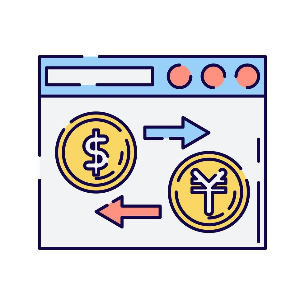 Currency Conversion Window, A web interface displaying exchange between two currencies. vector
