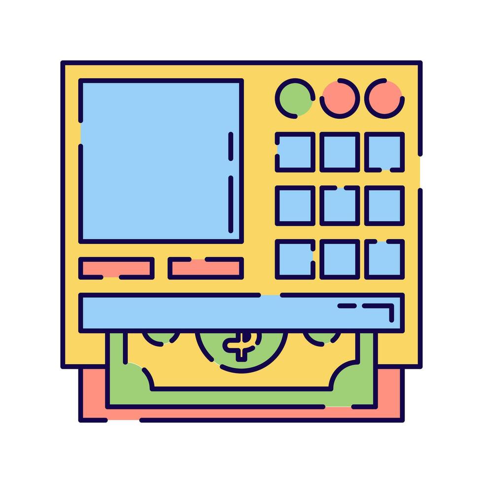 ATM Machine, A traditional ATM dispensing cash. vector