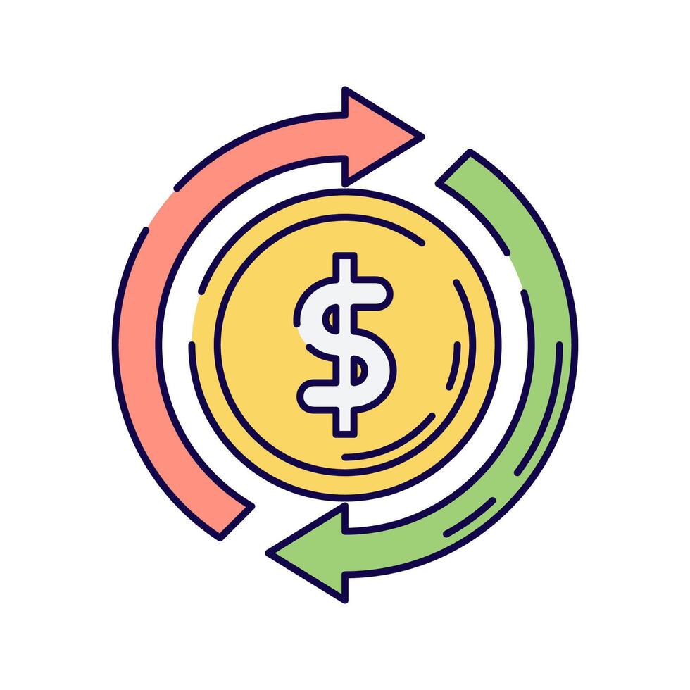 Financial Cycle, A circular arrow surrounding a coin, symbolizing money flow and transactions. vector