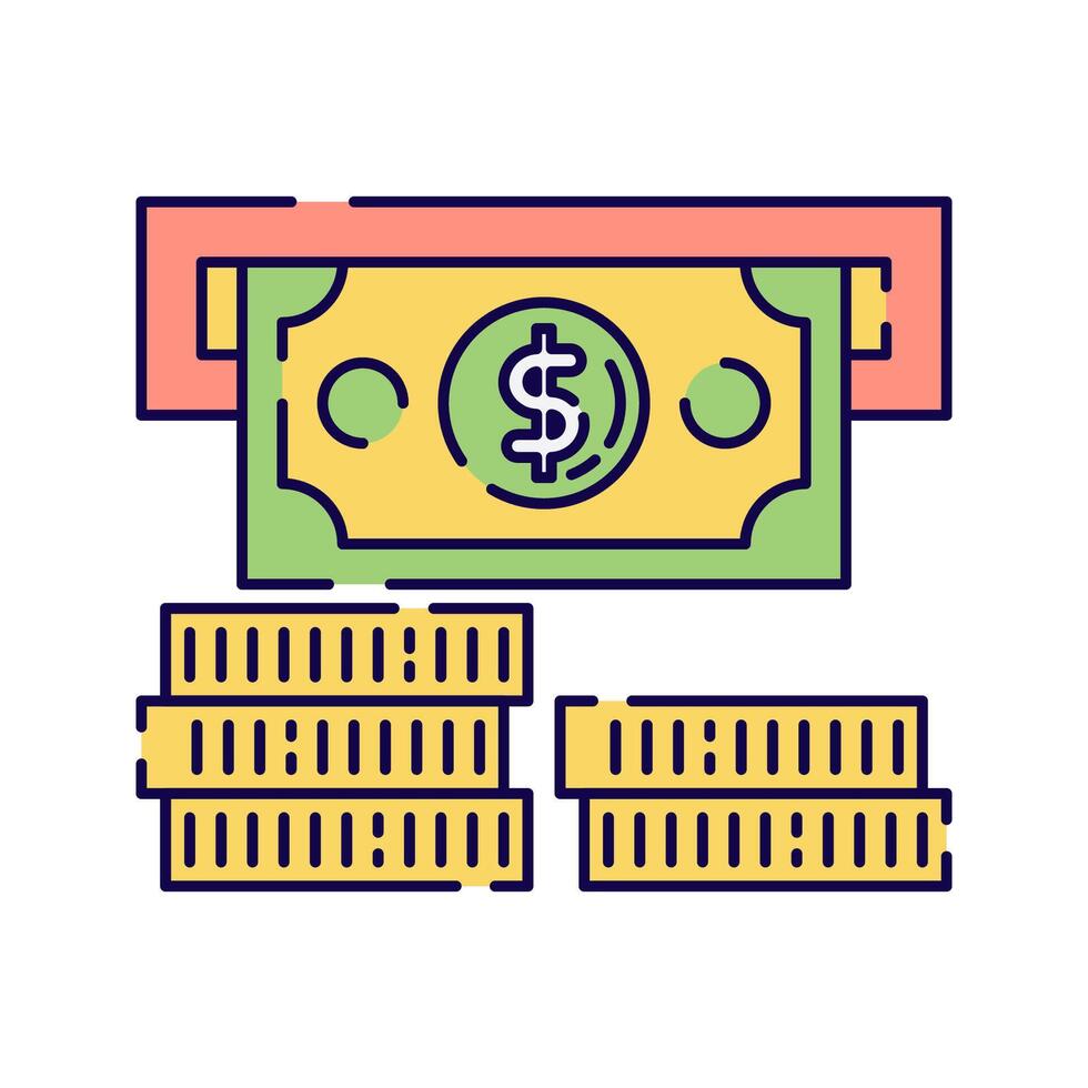 Banknotes and Coins, A combination of cash and stacked coins, symbolizing savings and wealth. vector