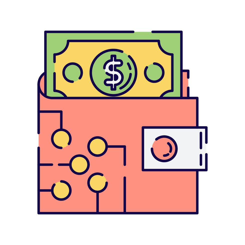 Wallet with Cash, A wallet filled with banknotes, symbolizing cash storage and spending. vector