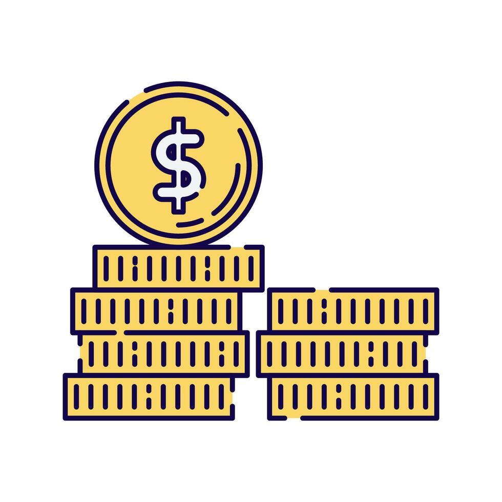 Coin Stack, A pile of coins with a dollar symbol, representing accumulated wealth. vector