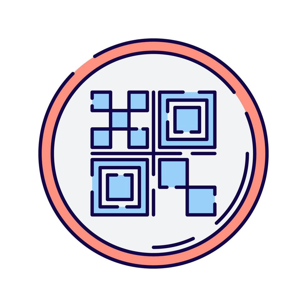 QR Code Payment, A circular icon with a QR code, representing digital payment methods. vector