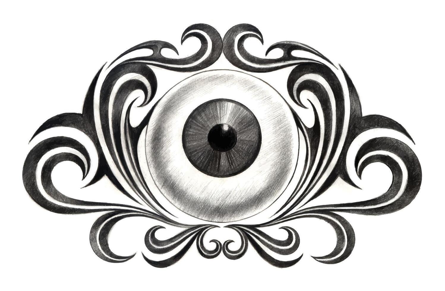Tribal art with eye tattoo design by hand drawing and make graphic vecotor. vector