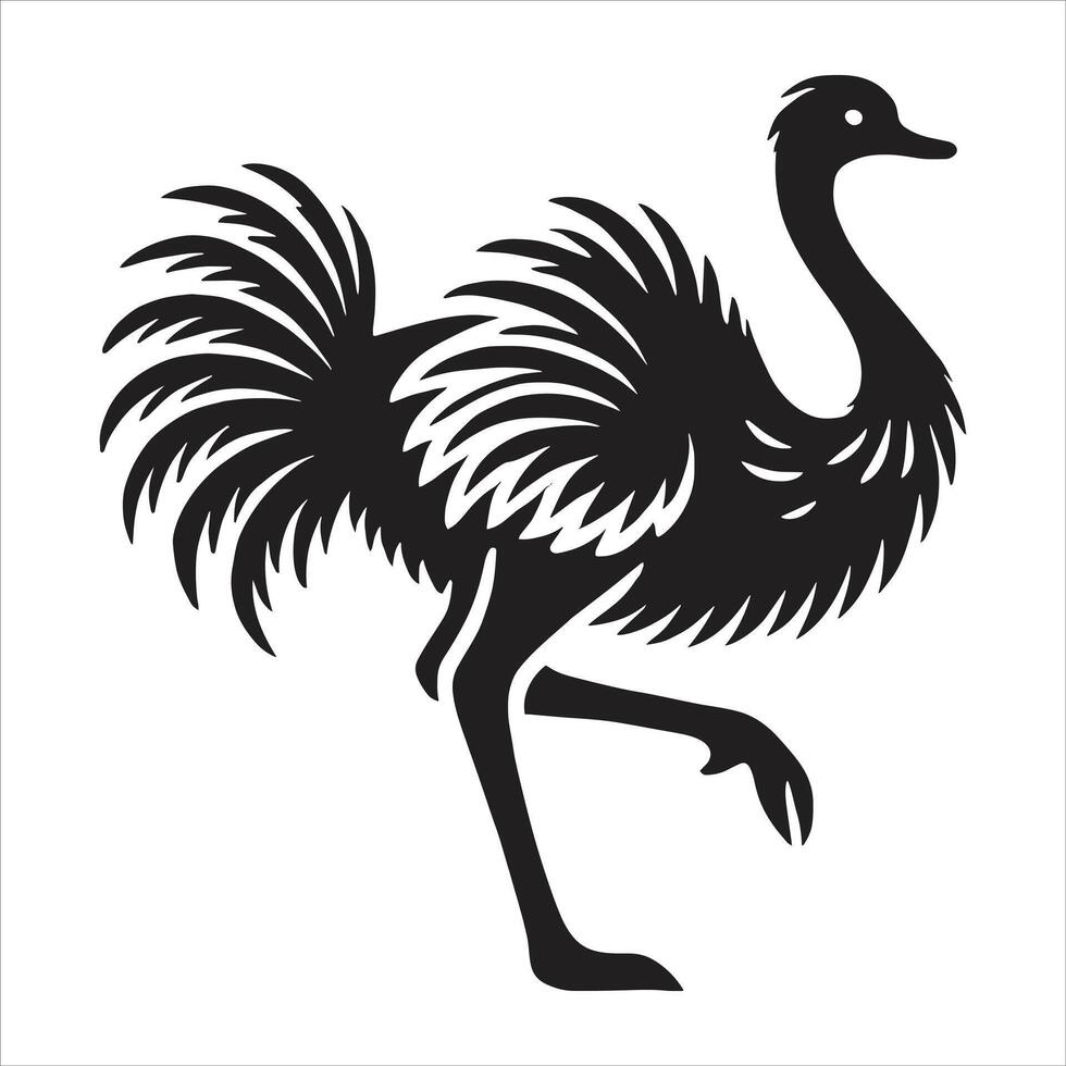 An ostrich silhouette is shown on a white background vector