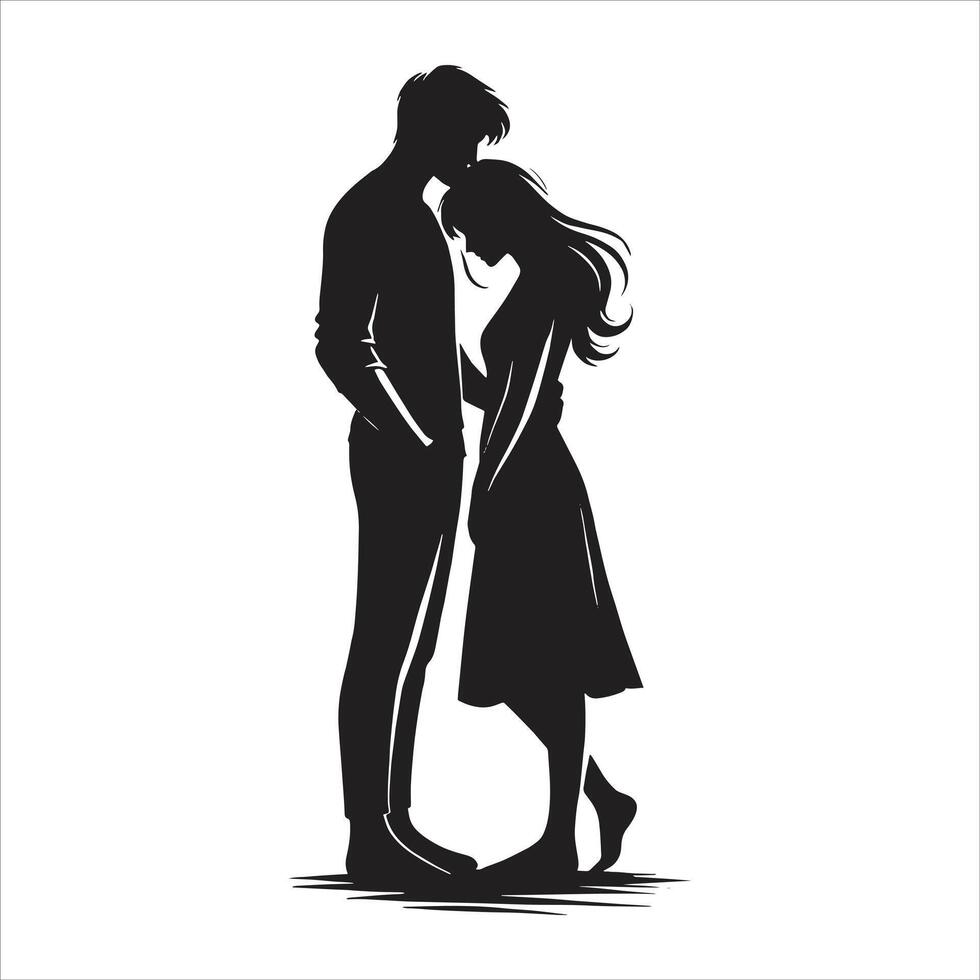 Silhouette of a couple in love, standing in front of each other vector