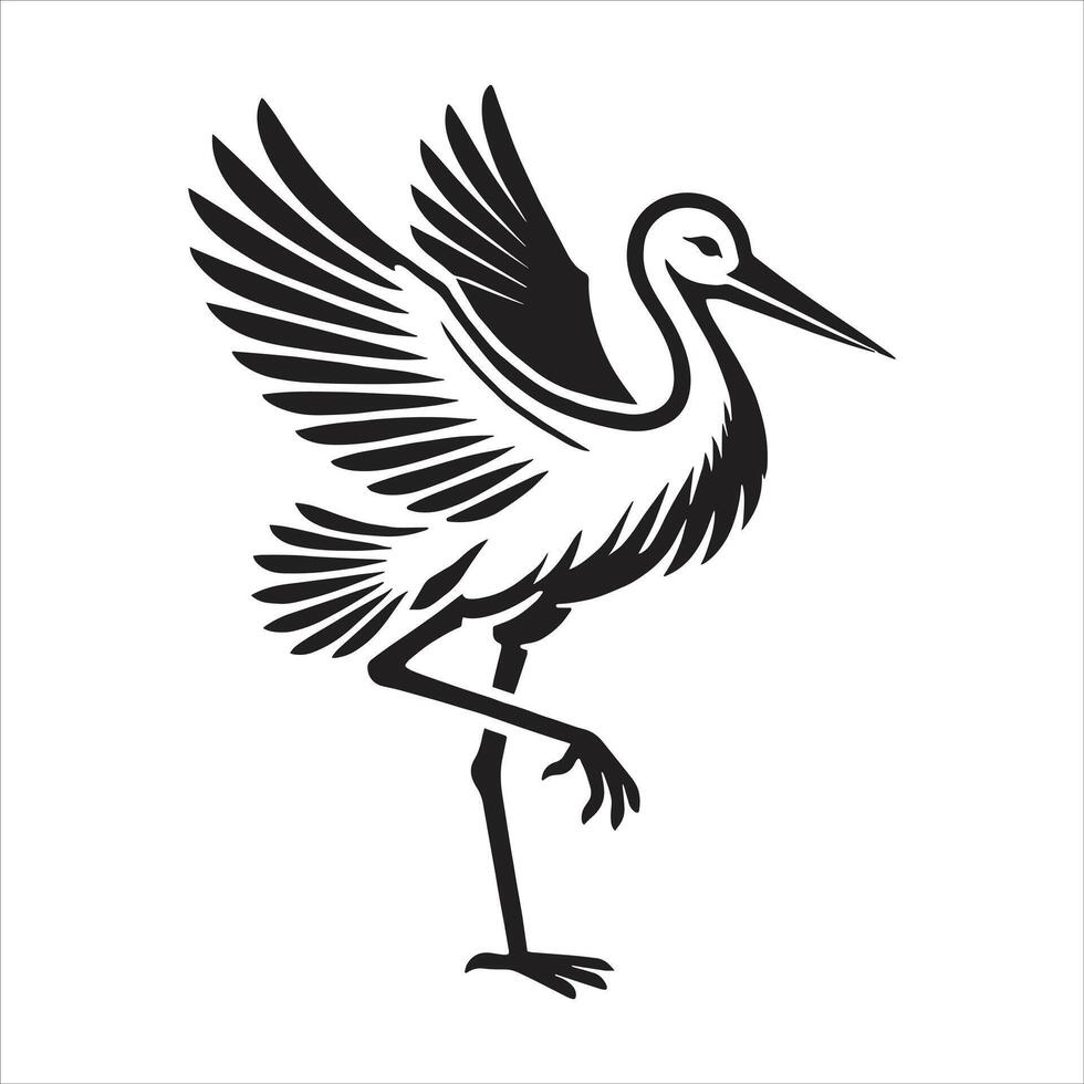 A black and white image of a crane vector