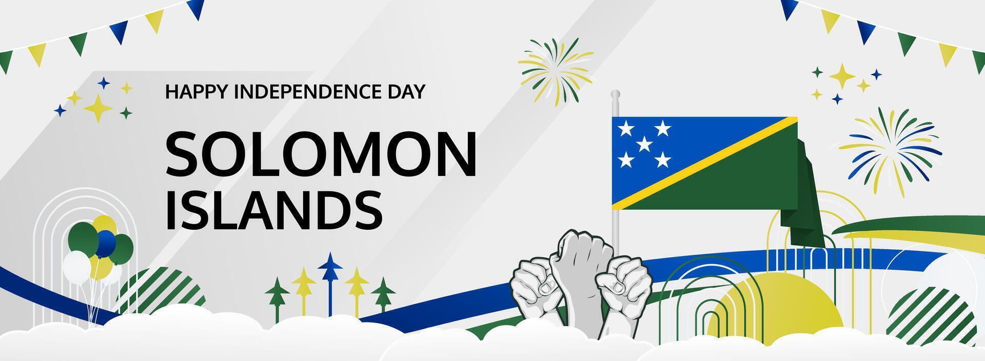 Solomon Islands Independence Day festive banner. 7th July is celebrated as National Day of Solomon Islands. Celebration poster design for holidays, greetings, header, travel, and sale vector