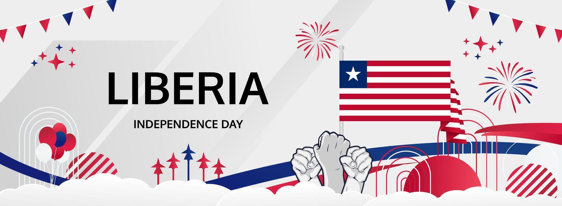 Holiday themed wide banner for Liberia Independence Day with colorful abstract background. July 26, Happy Liberia National Day with pride vector