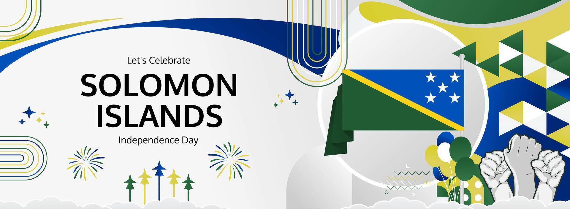 Happy Solomon Islands Independence Day creative design. Wide banner for greeting card, header, social and sale. Illustration holiday celebration. Happy national day Solomon Islands vector