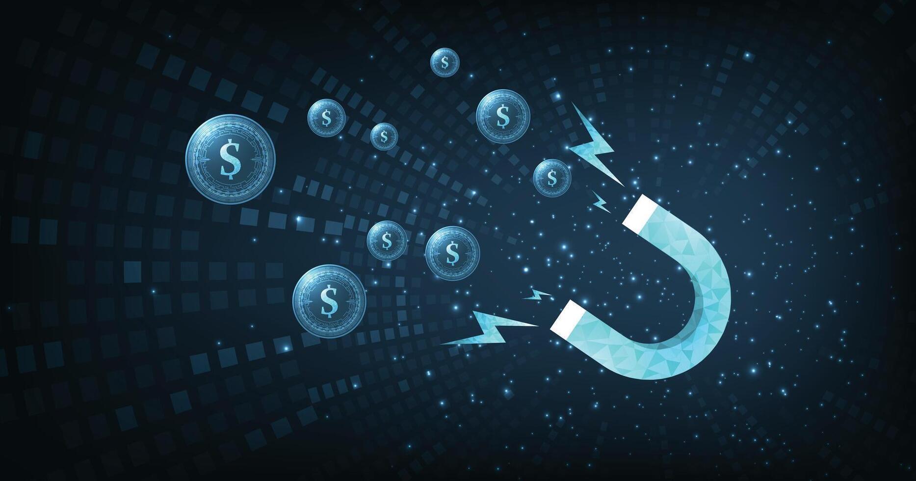 Money magnet with lightning on a dark blue background. vector