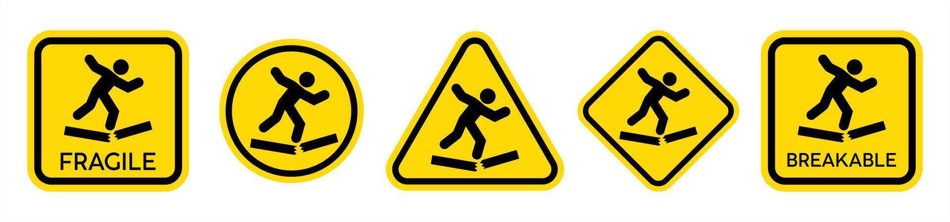 Fragile surface sign. Breakable material sign. Watch your step symbol. vector