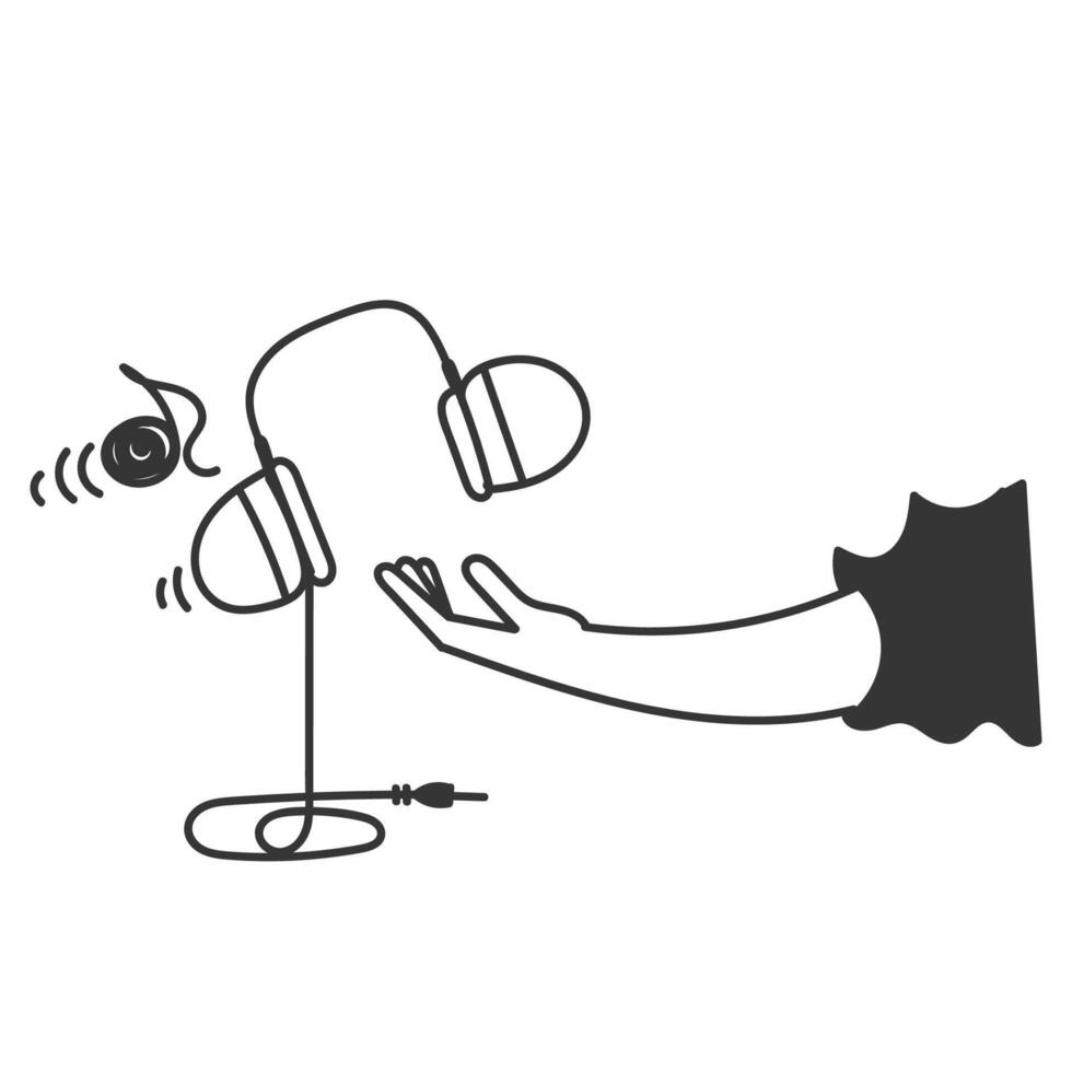 a hand showing for a headphone on a white background vector