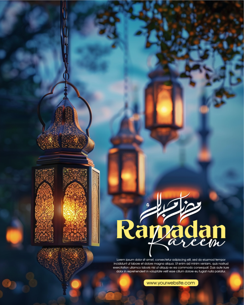 Ramadan kareem template with Arabic Lantern and arabic Calligraphy ramadan mubarak psd