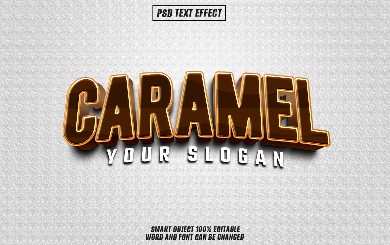 3D Caramel Text Effect. with brown color psd