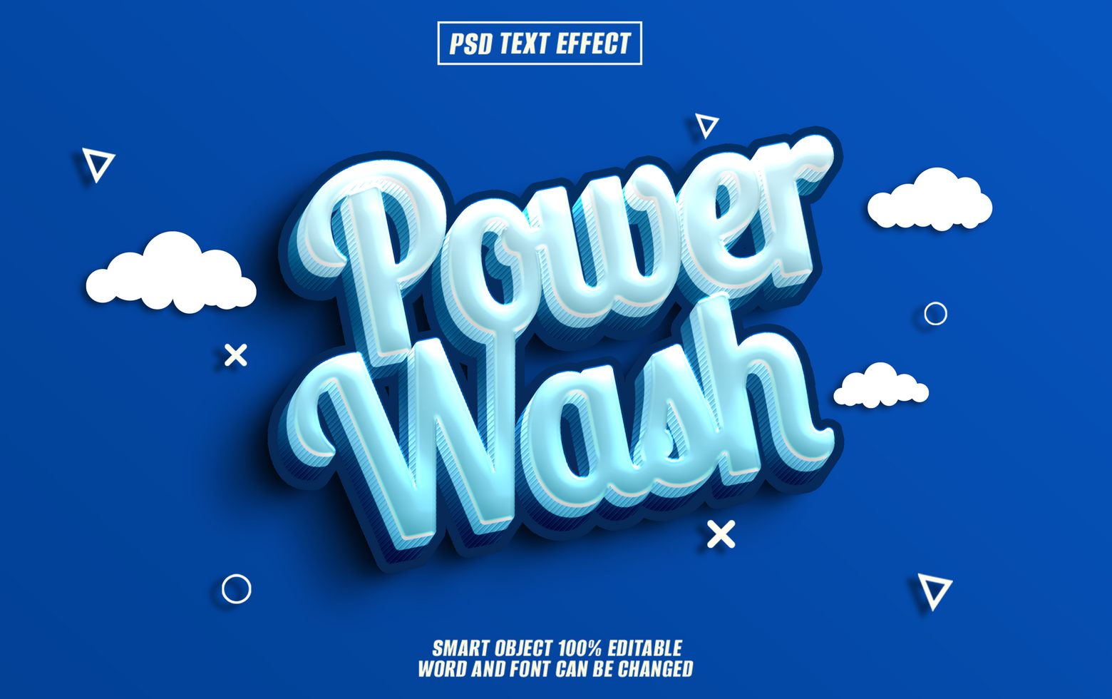3D blue text effect Power Wash on a blue background psd