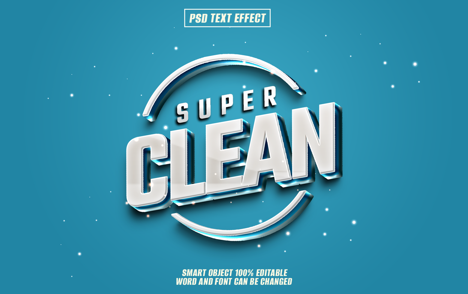 3D text effect design Super Clean with a blue background. psd