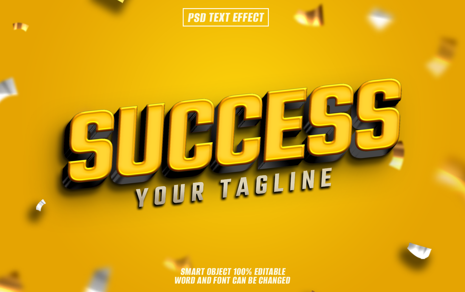 3D text effect design Success with yellow and black color psd
