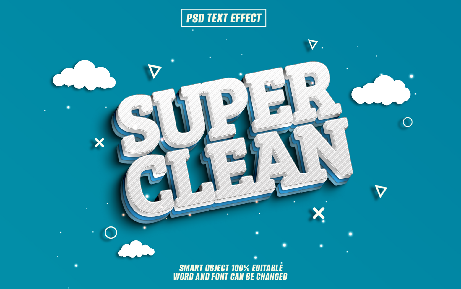 3D text effect, Super Clean with clouds psd