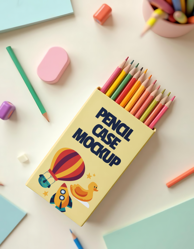 pencil case branding kindergarten school mockup psd
