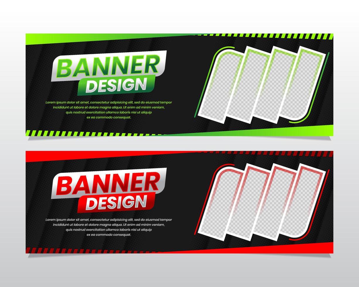 Futuristic black banner design with green and red accent vector