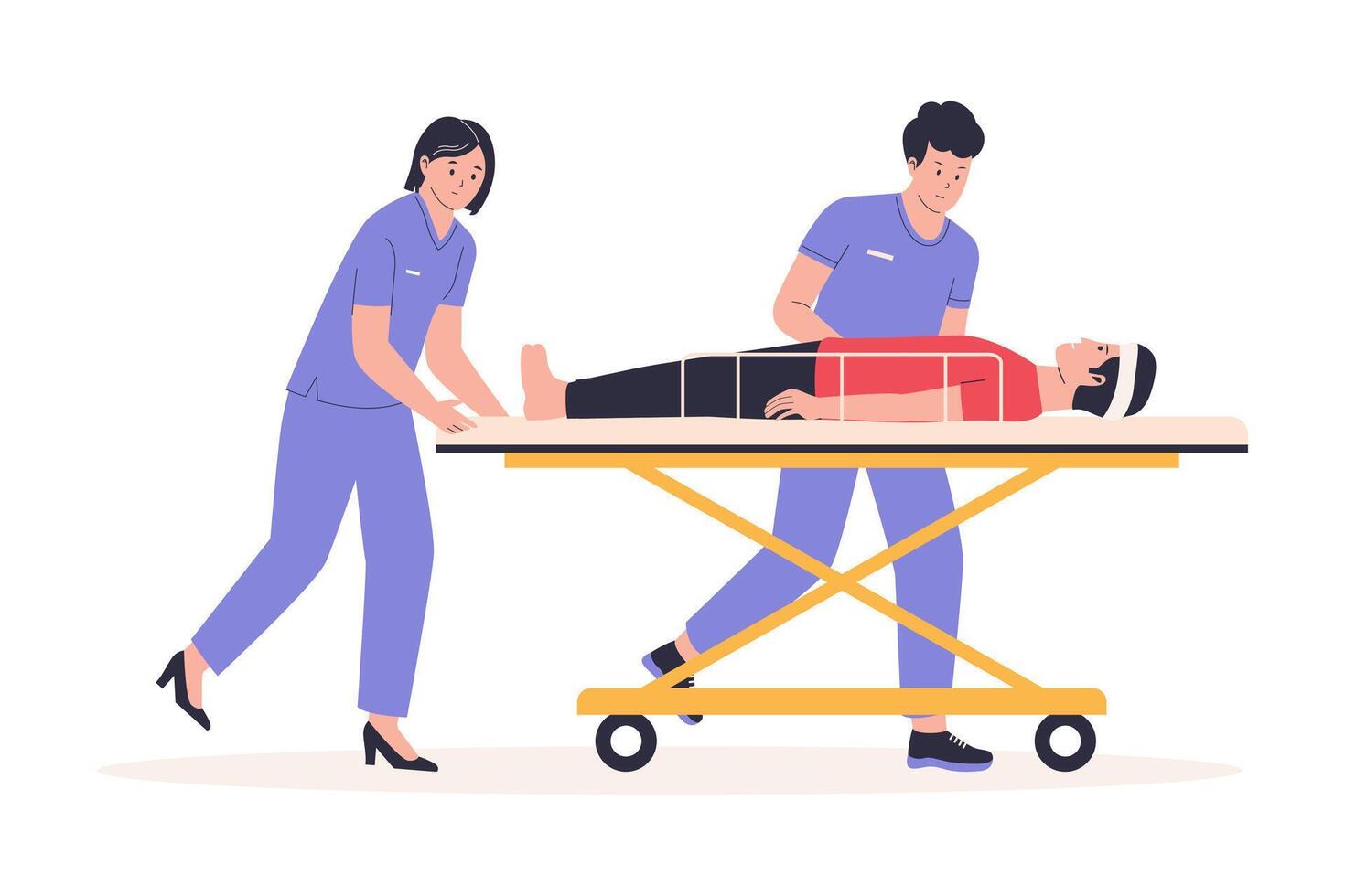 Illustration of paramedics team rushing With patient on stretcher vector
