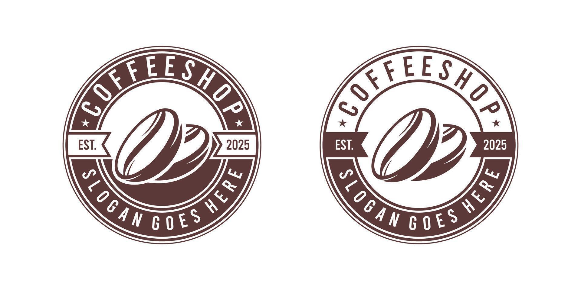 Coffee shop logo. Retro badge coffee beans stamp vector