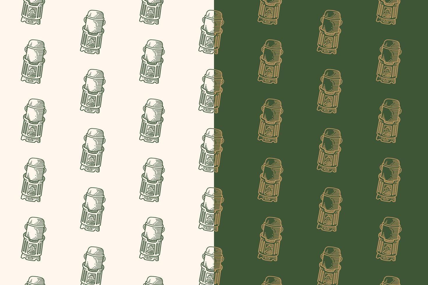 stove portable with tube shape and fire doodle seamless pattern on background. fireplace oven engraving pattern background. retro furnace background for adventure, camping, outdoor merchandise vector