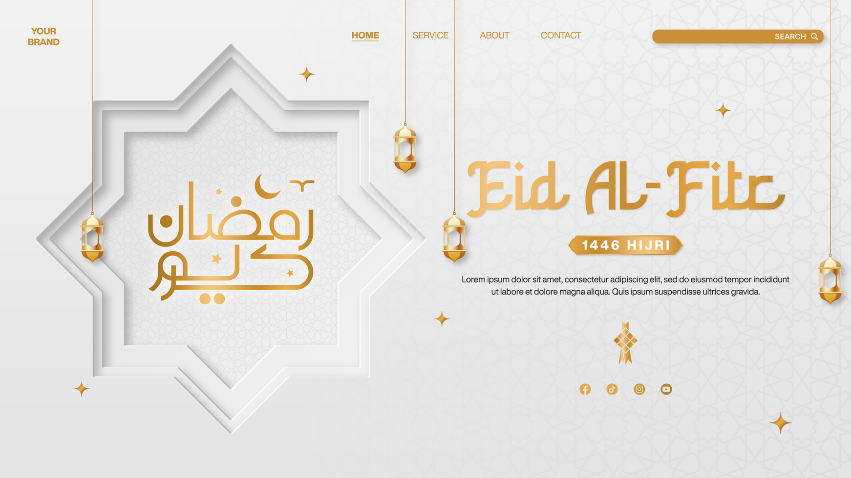 Eid al-fitr ramadan template for landing page design with islamic lantern psd