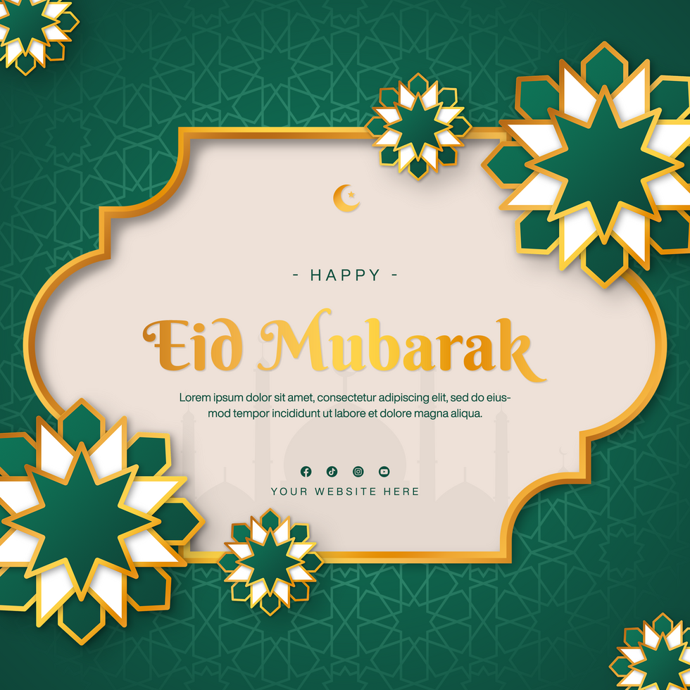 Eid mubarak template for social media post design in green theme with mandala element psd