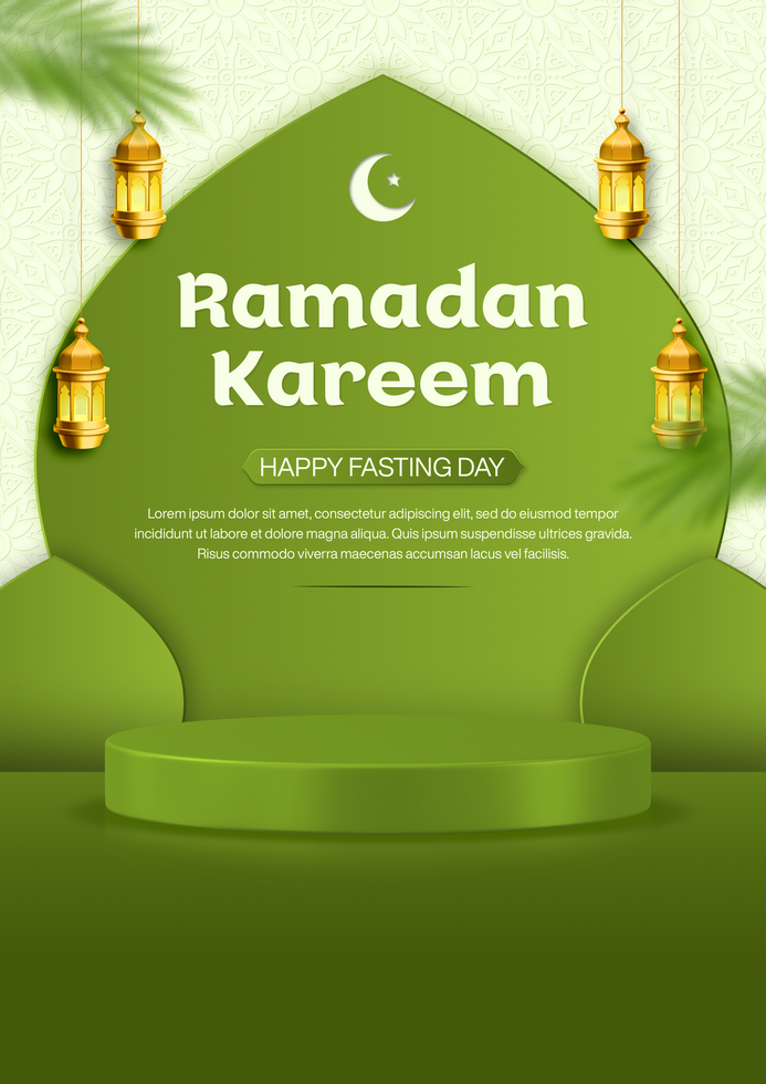 Realistic product display ramadan kareem poster template design islamic green theme psd