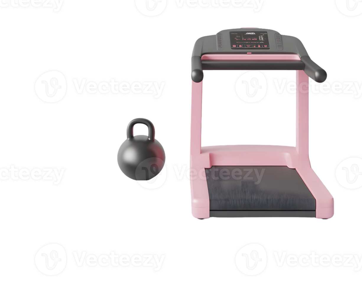 Pink Treadmill and Gray Kettlebell Digital Rendering png