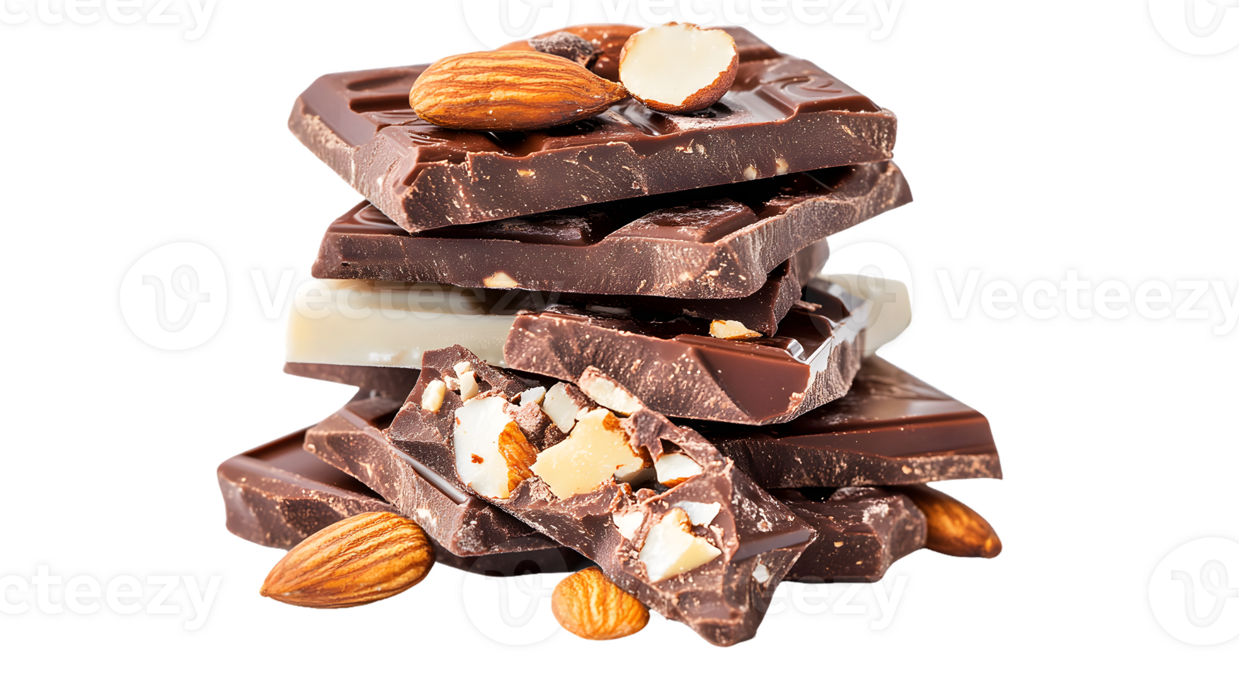 Dark and White Chocolate Pieces with Almonds png