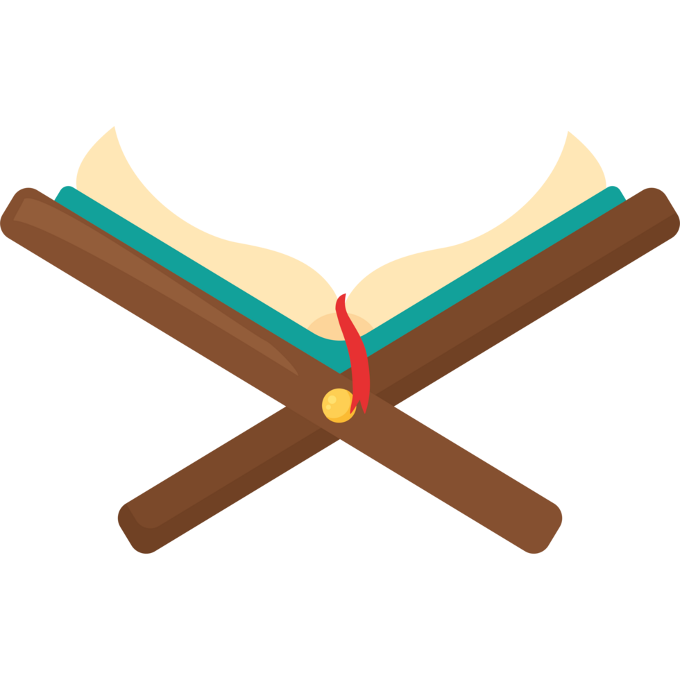 Open book with crossed sticks on a black background png