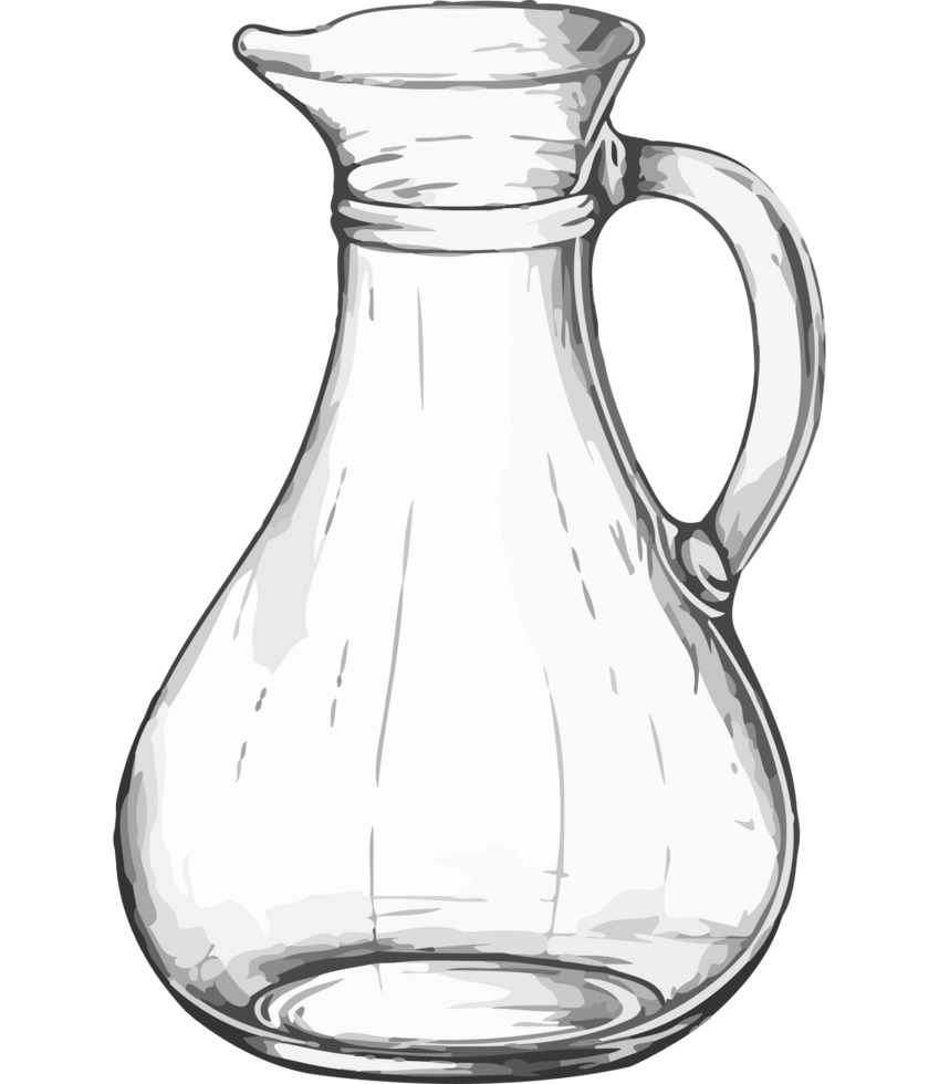 Transparent glass jug with ornate handle design icon isolated png