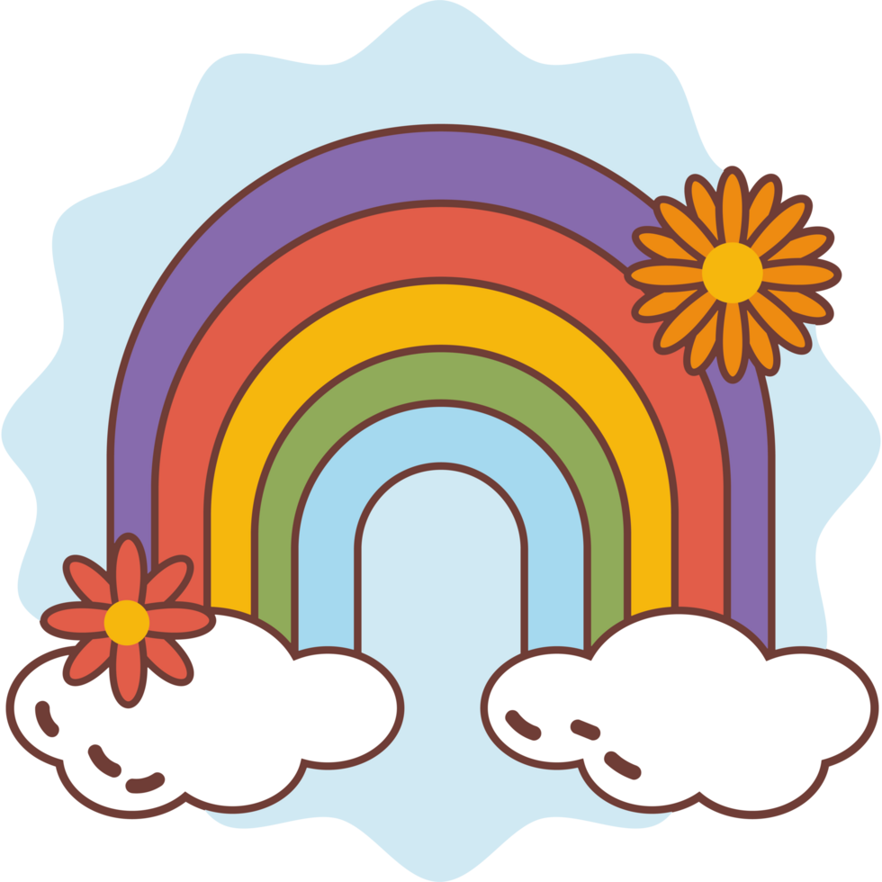 rainbow with clouds and flowers png