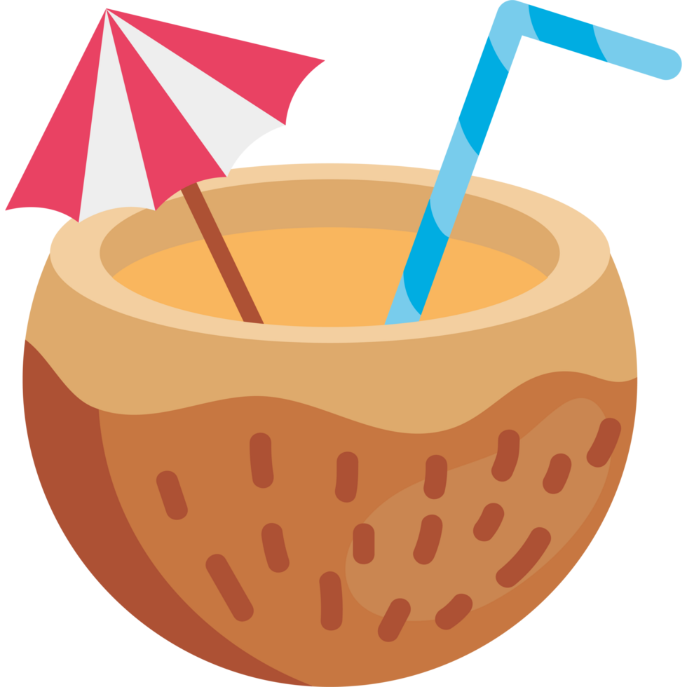 coconut cocktail with straw and umbrella png